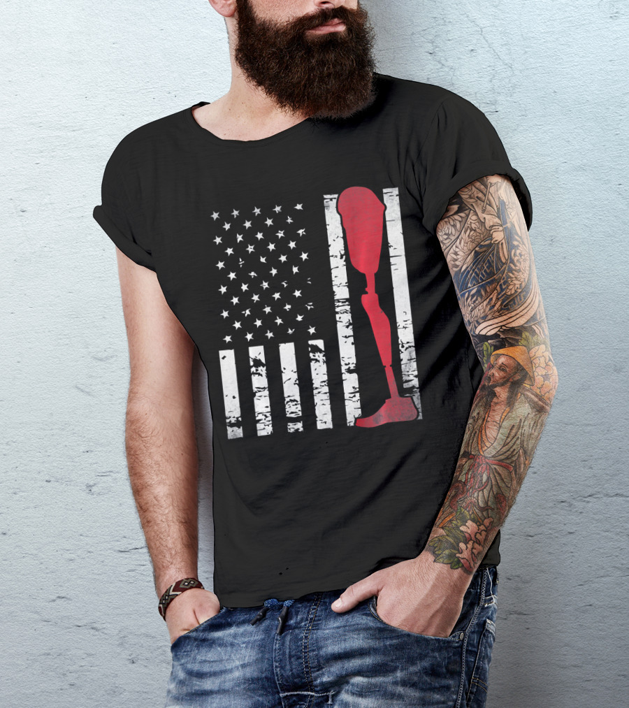 American Flag With Red Prosthetic Leg T-Shirt