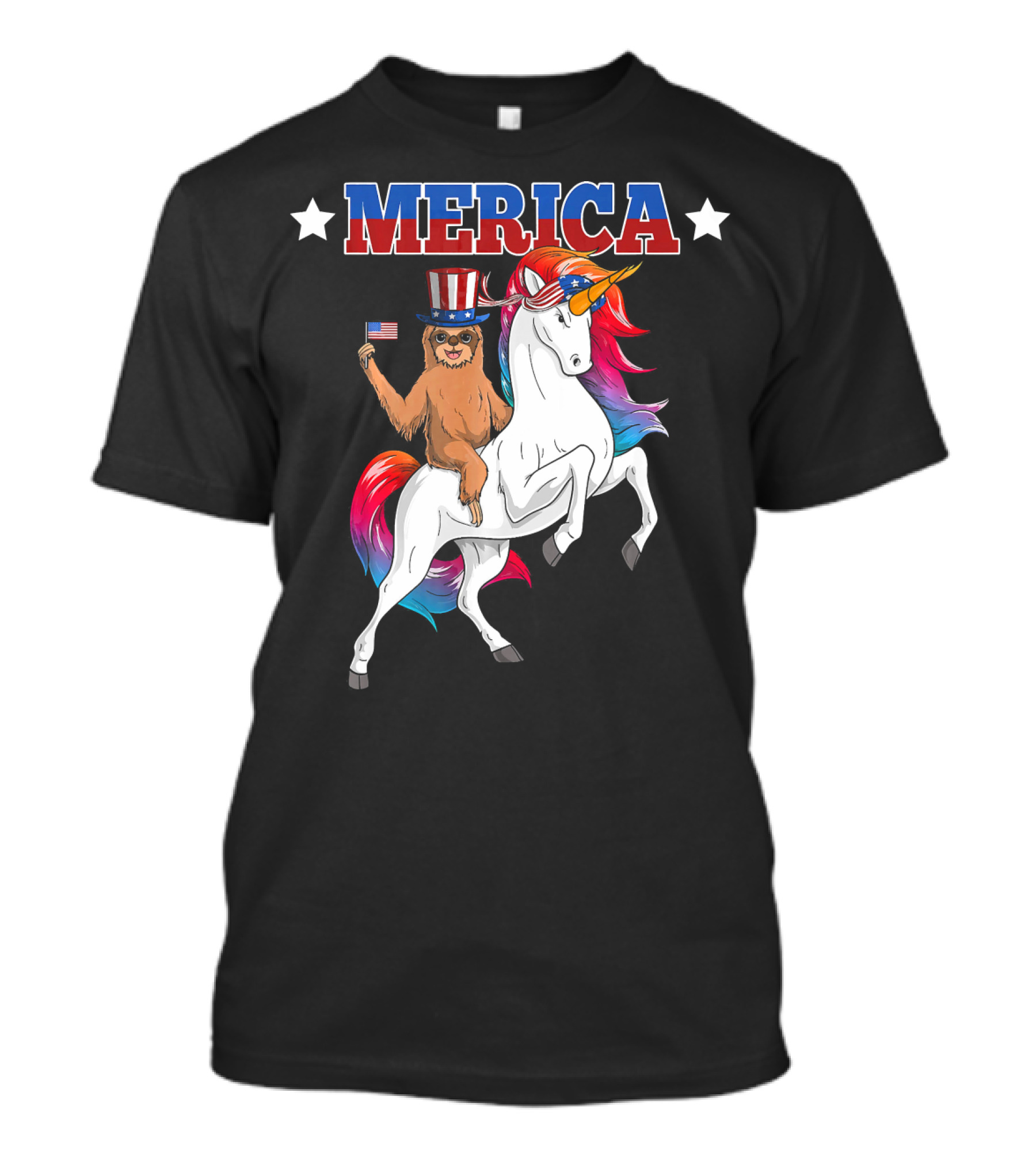 Merica Sloth Riding Patriotic Unicorn With USA American Flag T-Shirt