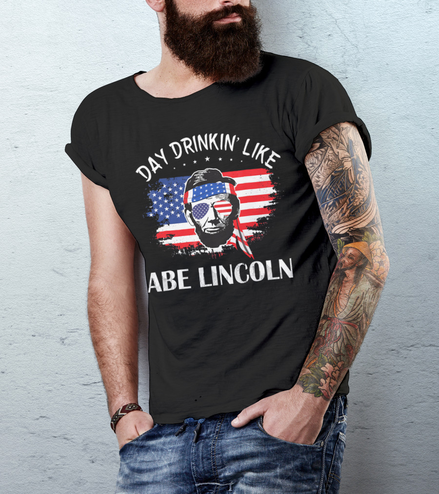 Day Drinkin' Like Abe Lincoln American Flag Bandana Sunglasses Patriotic Party T-Shirt