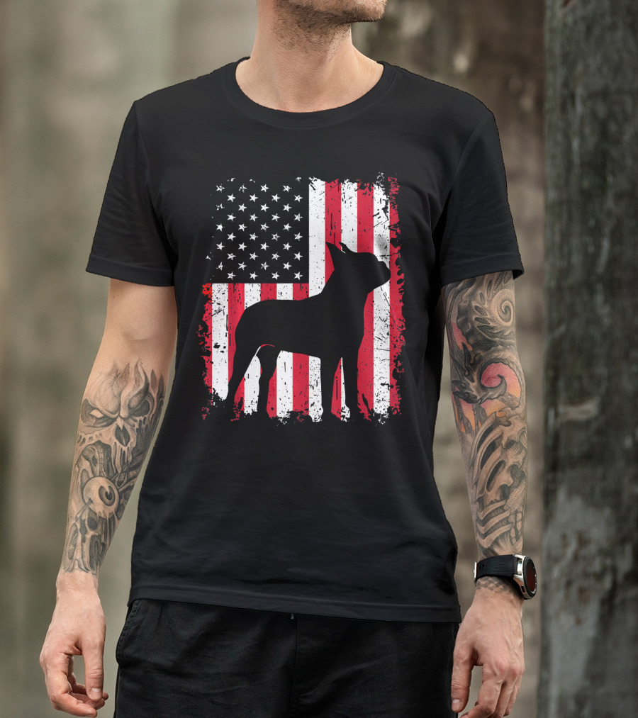 Boston Terrier American Flag Independence Day T-Shirt