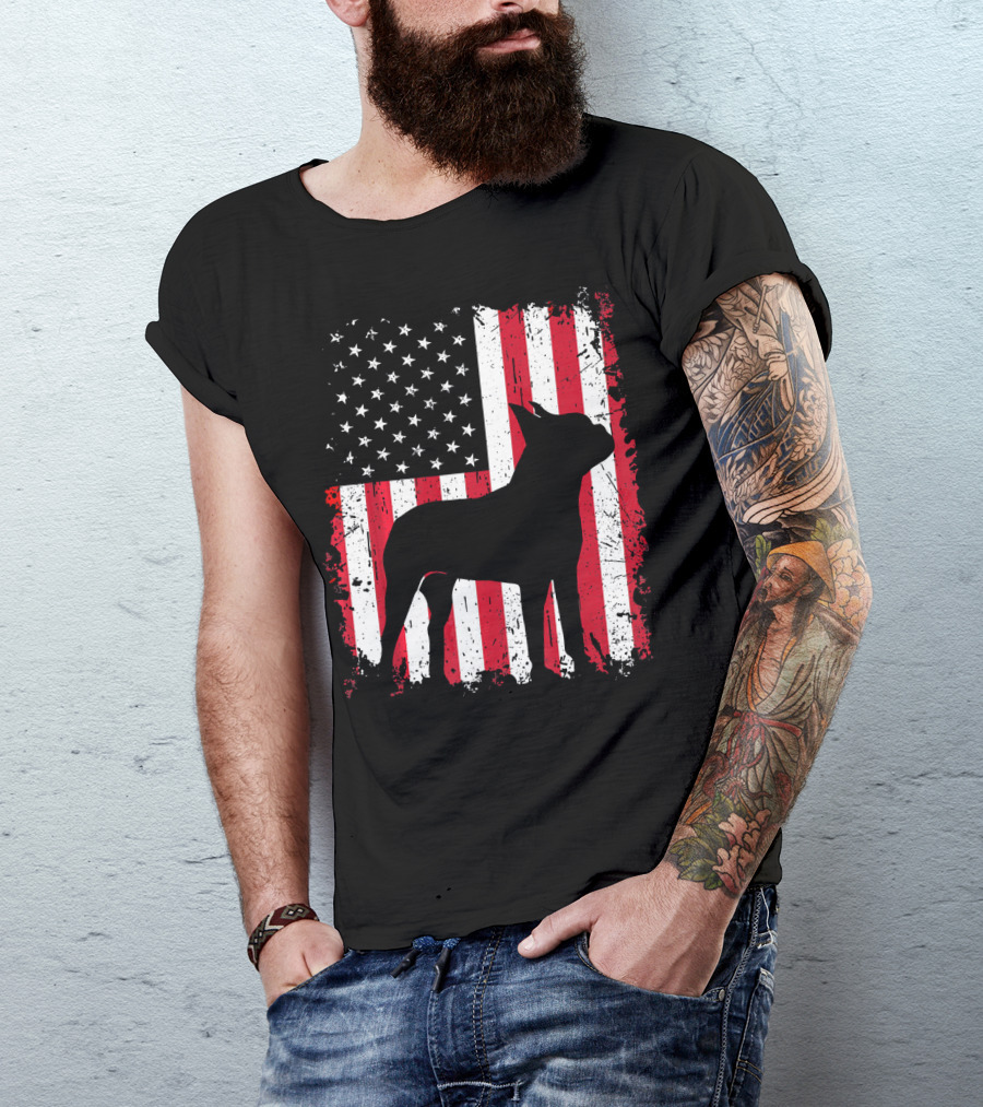 Boston Terrier American Flag Independence Day T-Shirt