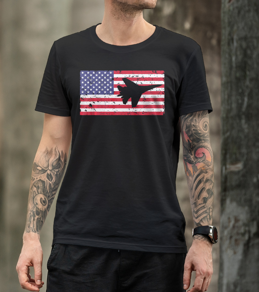 American Flag Jet Silhouette Patriotic Airplane T-Shirt