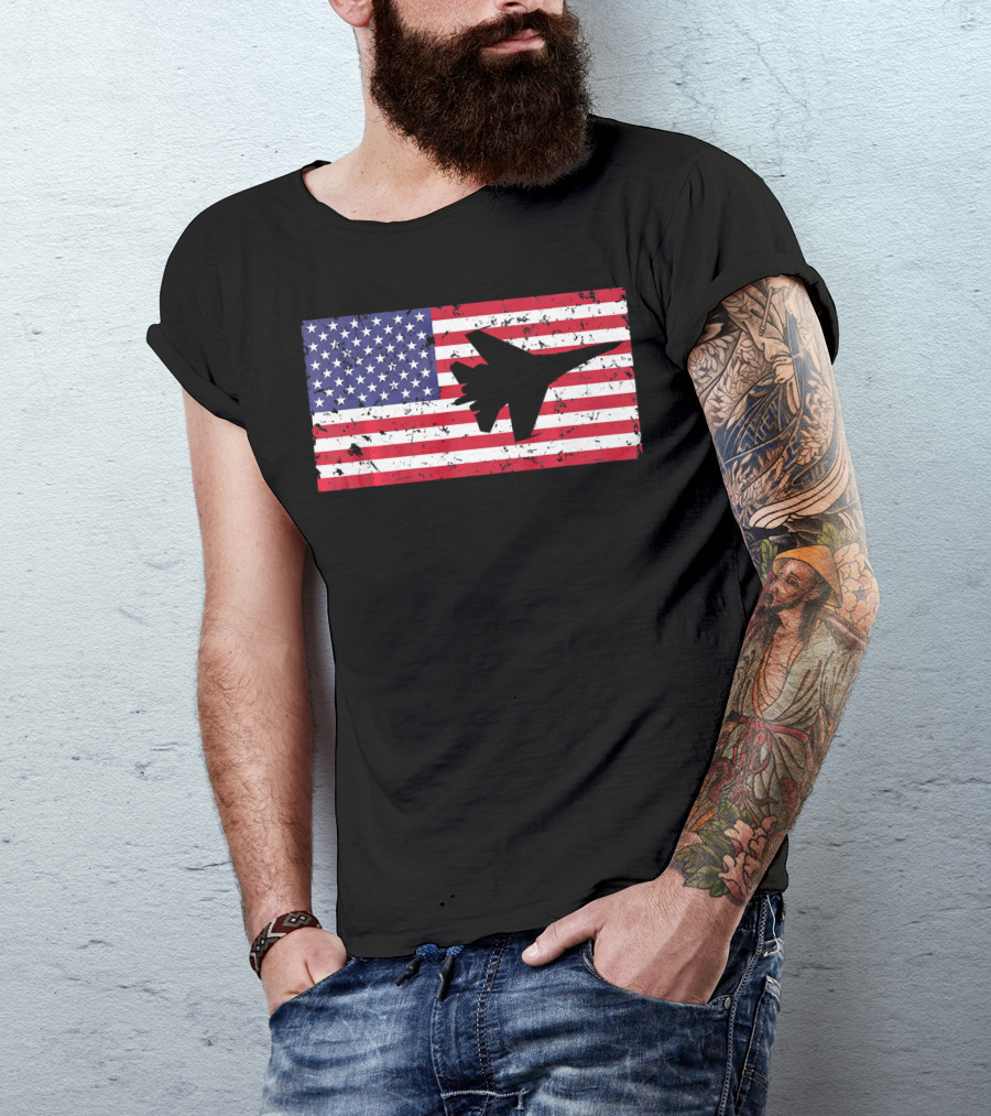 American Flag Jet Silhouette Patriotic Airplane T-Shirt