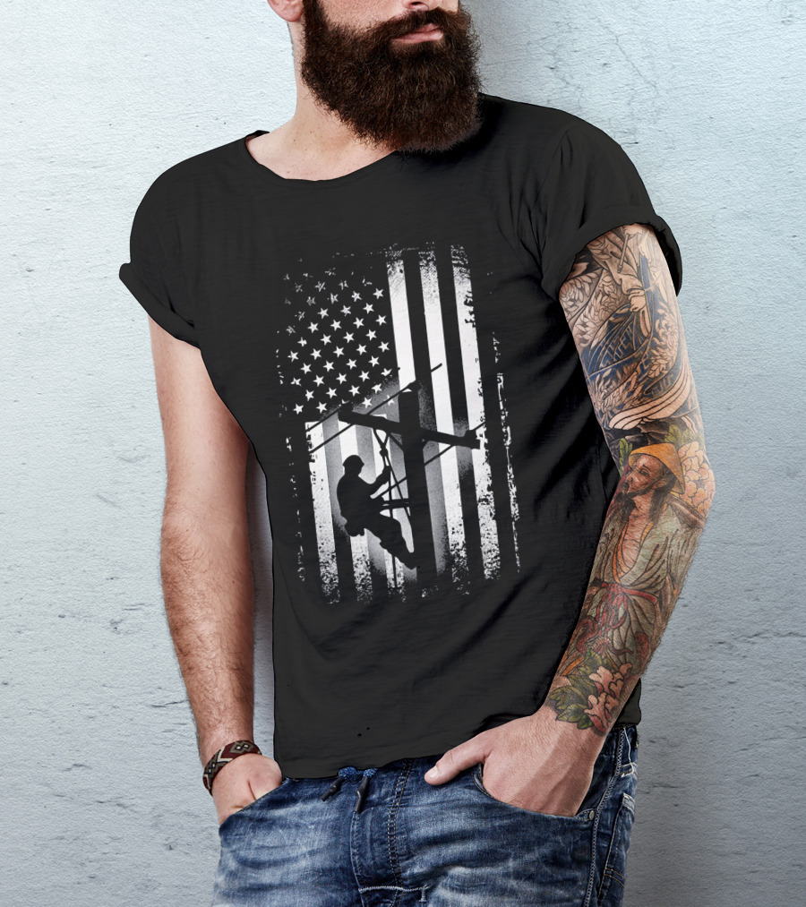 Lineman American Flag USA Patriot Power Worker T-Shirt