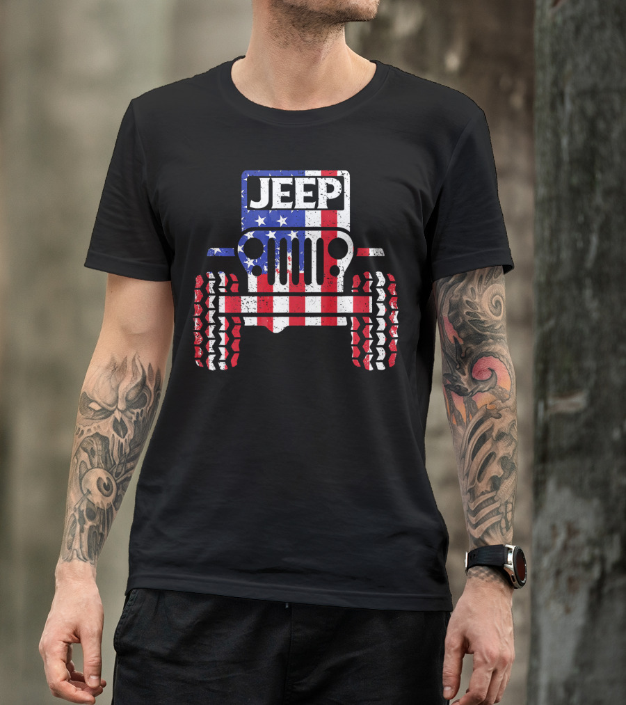 JEEPS American Flag Patriotic Retro Vintage Jeep USA T-Shirt