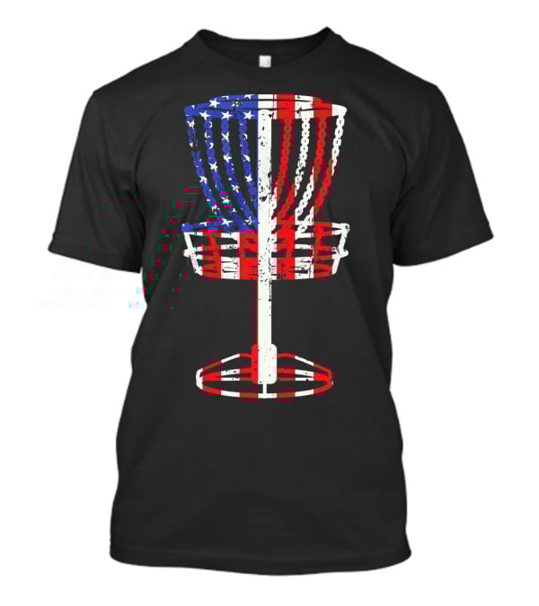 Patriotic USA Disc Golf Basket American Flag Frisbee Golfing T-Shirt