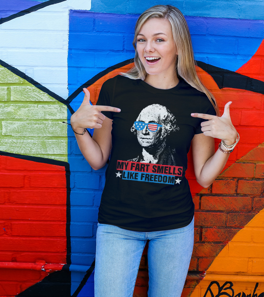 My Fart Smells Like Freedom George Washington Patriotic Sunglasses Stars T-Shirt