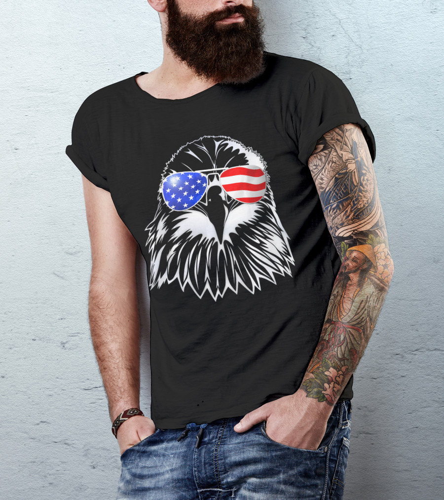 American Flag Eagle With USA Sunglasses T-Shirt