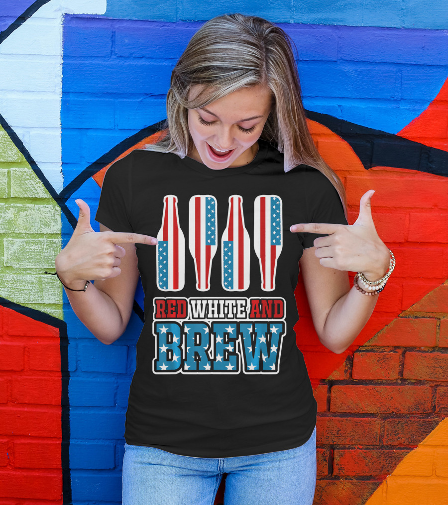 Red White And Brew American Flag Beer Bottles T-Shirt