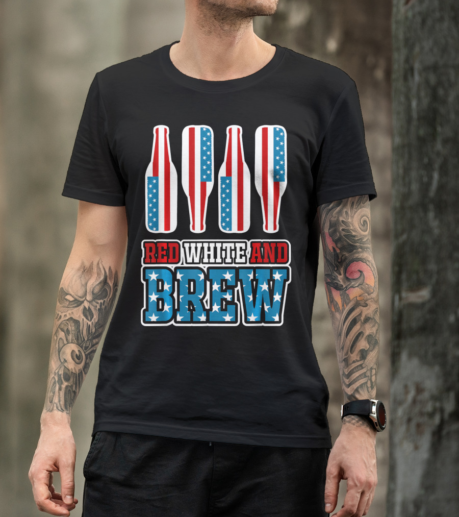 Red White And Brew American Flag Beer Bottles T-Shirt
