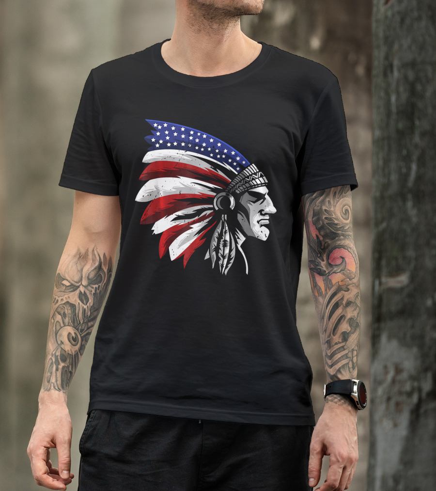 Native American Indian Chief Patriotic Headdress T-Shirt