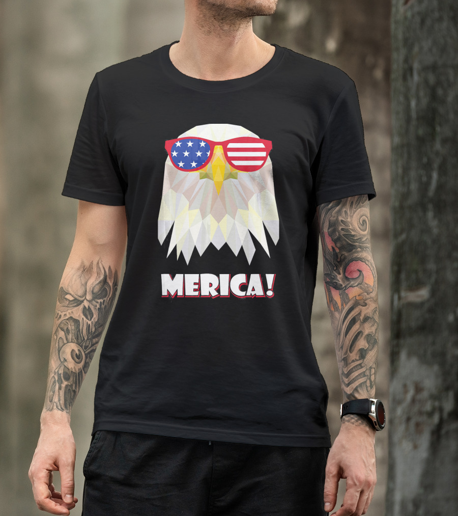 Merica Eagle With American Flag Sunglasses T-Shirt