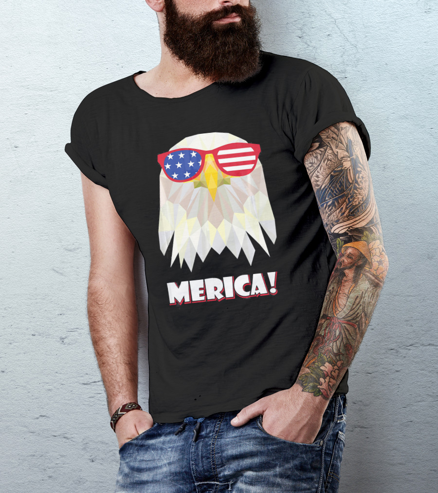 Merica Eagle With American Flag Sunglasses T-Shirt