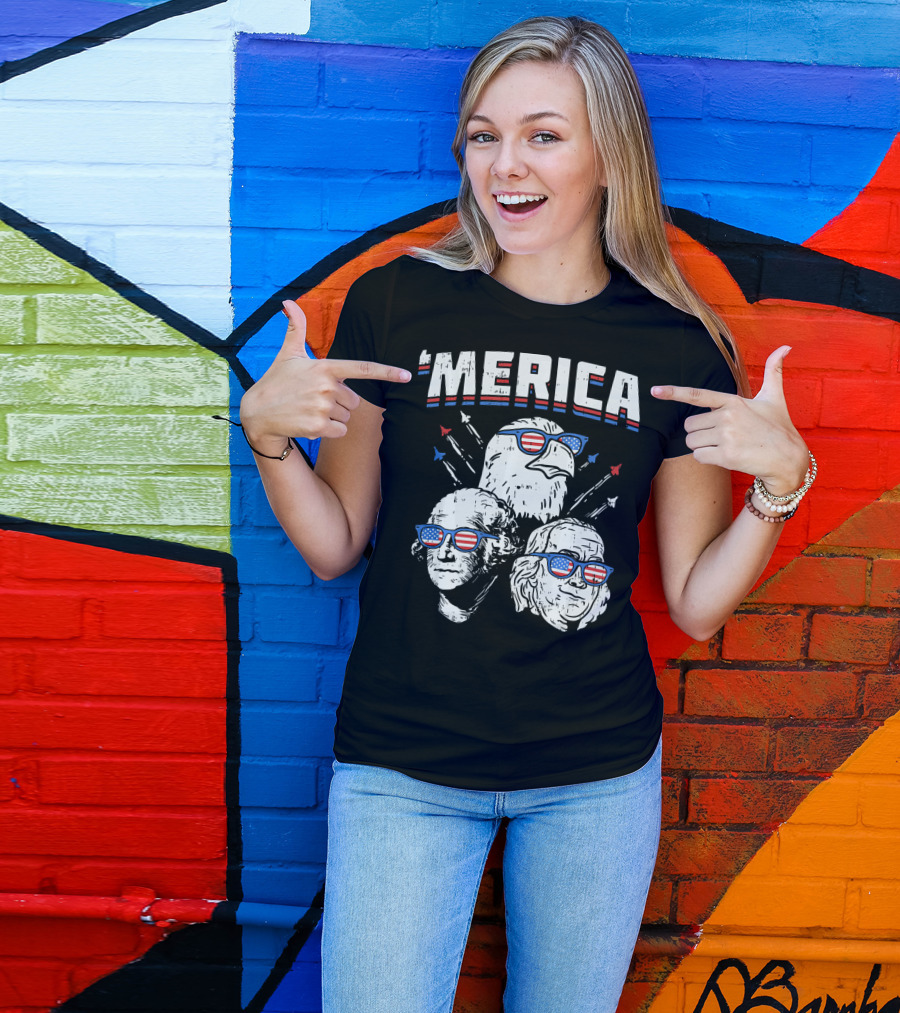 'Merica Washington Franklin Eagle Sunglasses USA T-Shirt