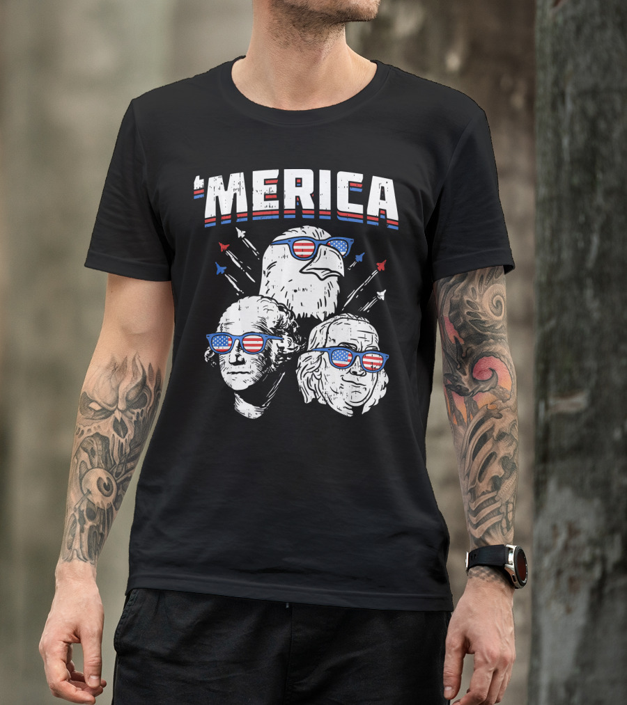 'Merica Washington Franklin Eagle Sunglasses USA T-Shirt