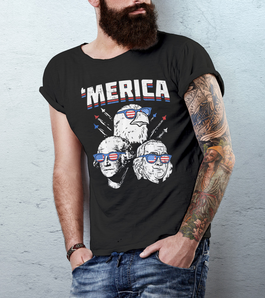 'Merica Washington Franklin Eagle Sunglasses USA T-Shirt