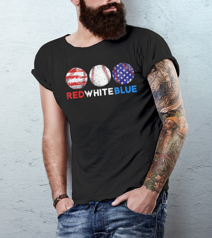 Red White Blue Baseball American Flag T-Shirt