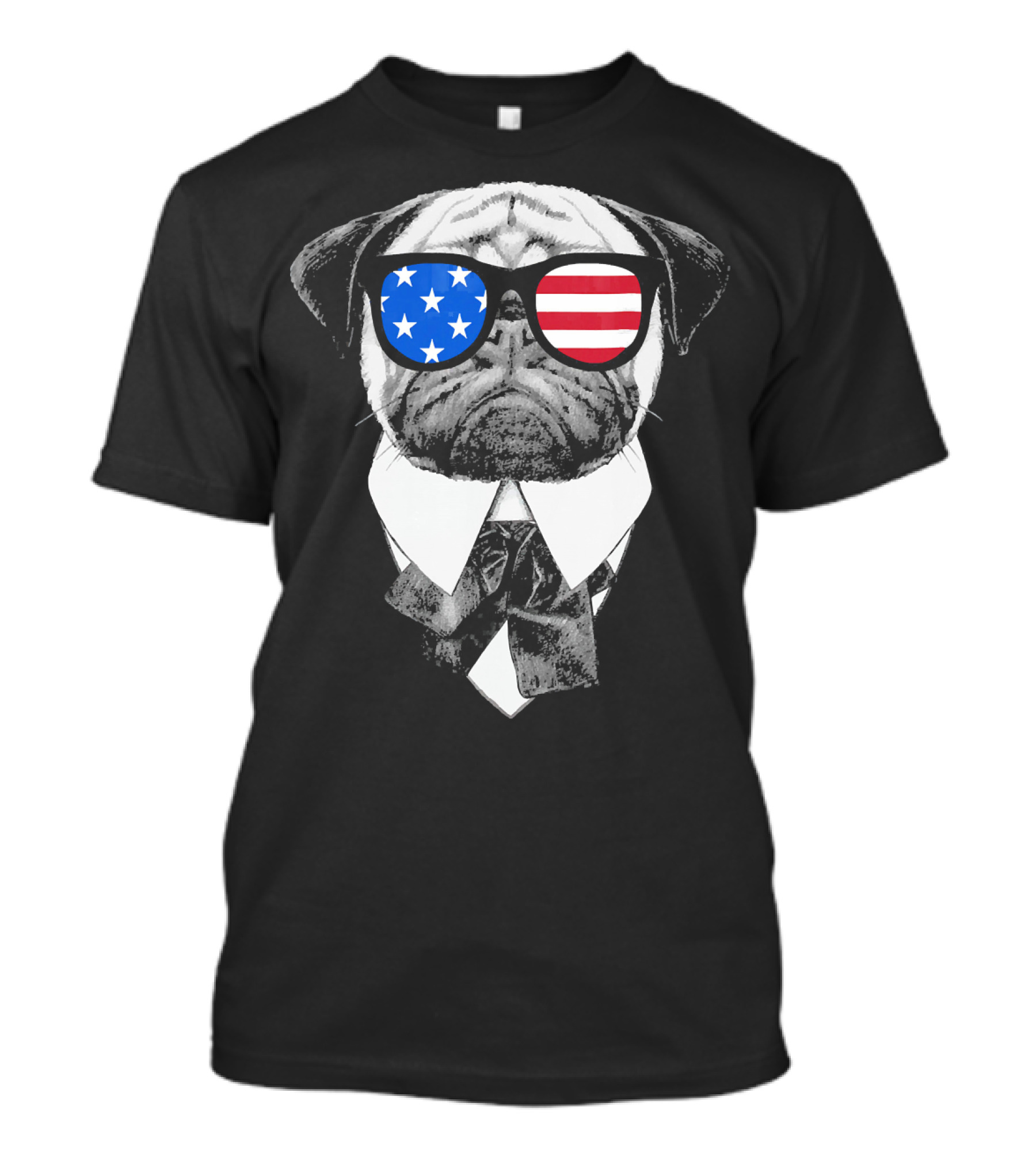 Patriotic Pug With American Flag Sunglasses And Tie T-Shirt