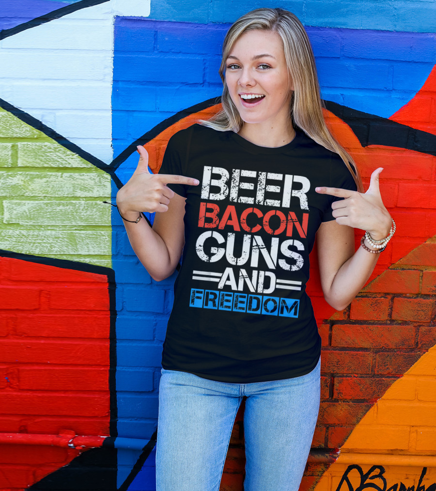 Beer Bacon Guns And Freedom Patriotic Style USA Colors T-Shirt