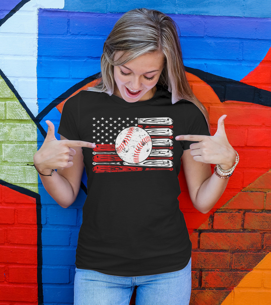 Vintage Baseball Stitch American Flag T-Shirt