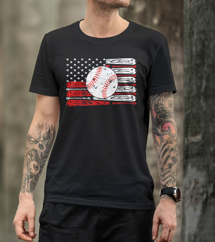 Vintage Baseball Stitch American Flag T-Shirt