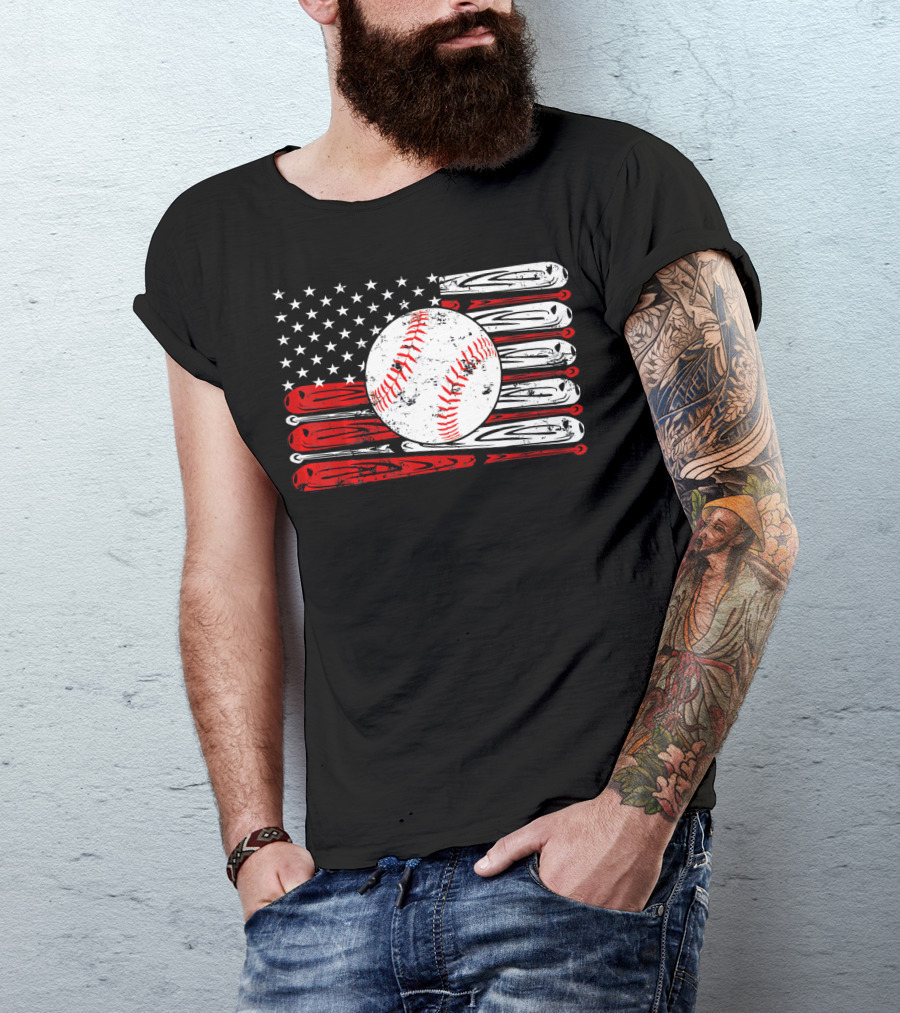 Vintage Baseball Stitch American Flag T-Shirt