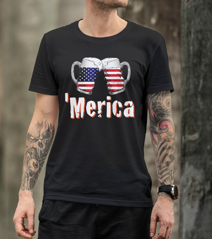 'Merica Patriotic Beer American Flag Mugs T-Shirt