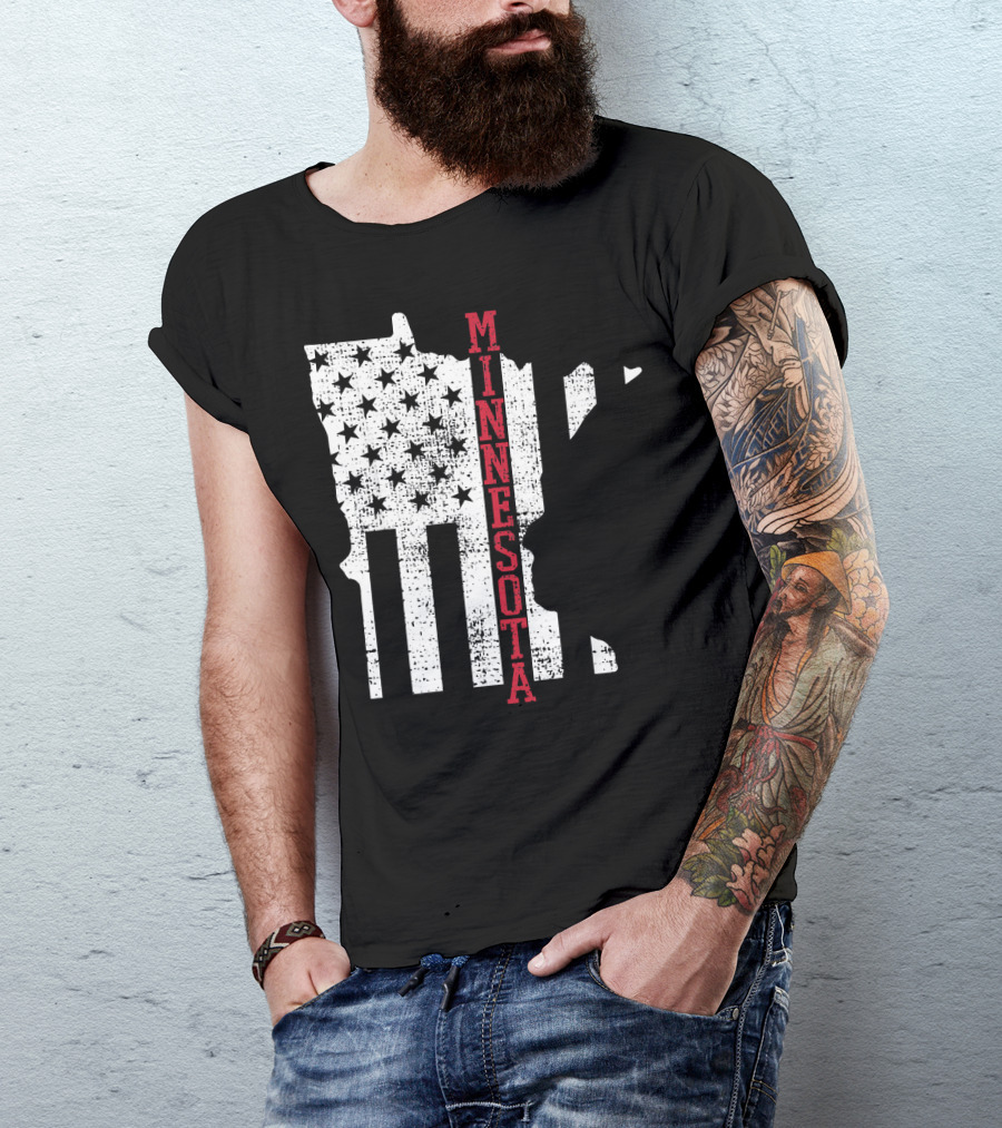 Minnesota USA Flag Vintage Retro America State Map T-Shirt