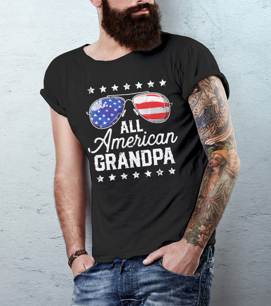All American Grandpa Stars And Stripes Sunglasses Patriotic T-Shirt