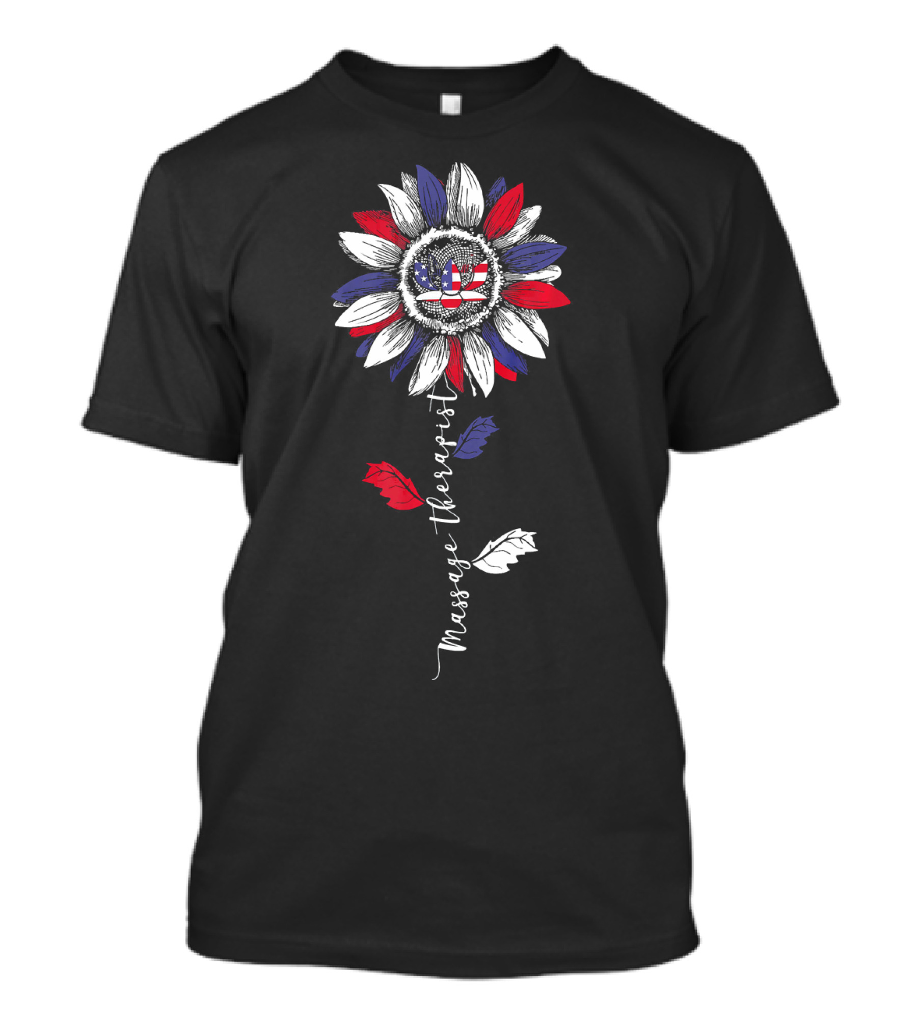 Massage Therapist Patriotic Sunflower American Flag T-Shirt