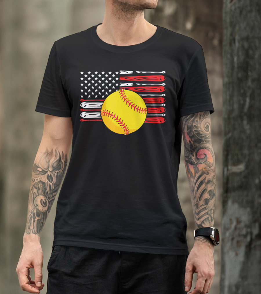 Vintage Softball American Flag T-Shirt