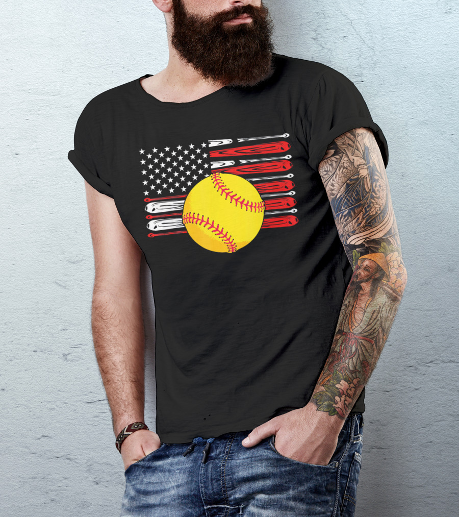 Vintage Softball American Flag T-Shirt