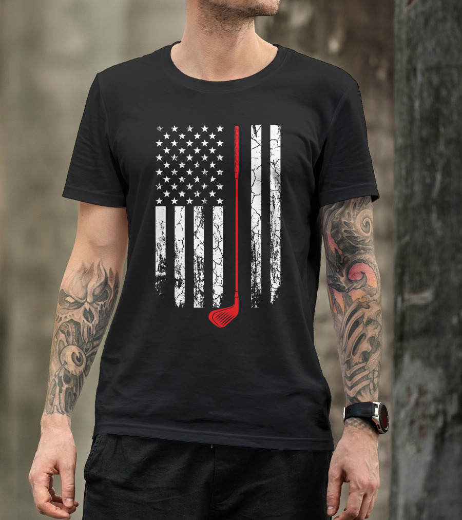 Vintage Retro Golf Club American Flag Patriot T-Shirt