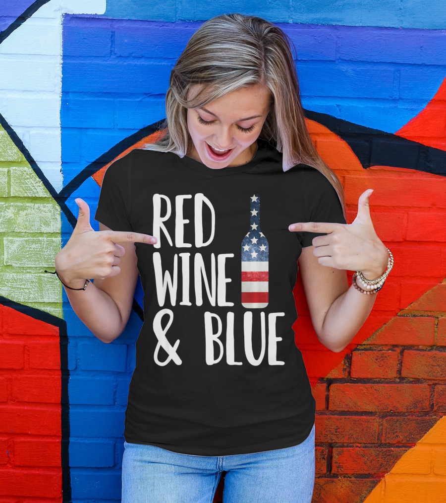Red Wine And Blue Bottle USA Flag T-Shirt