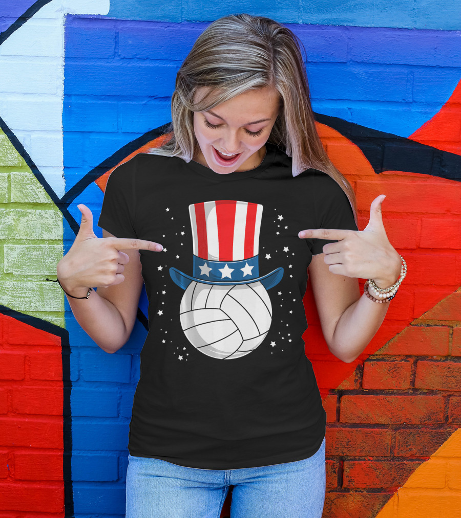 Volleyball Uncle Sam Hat American Flag Stars T-Shirt