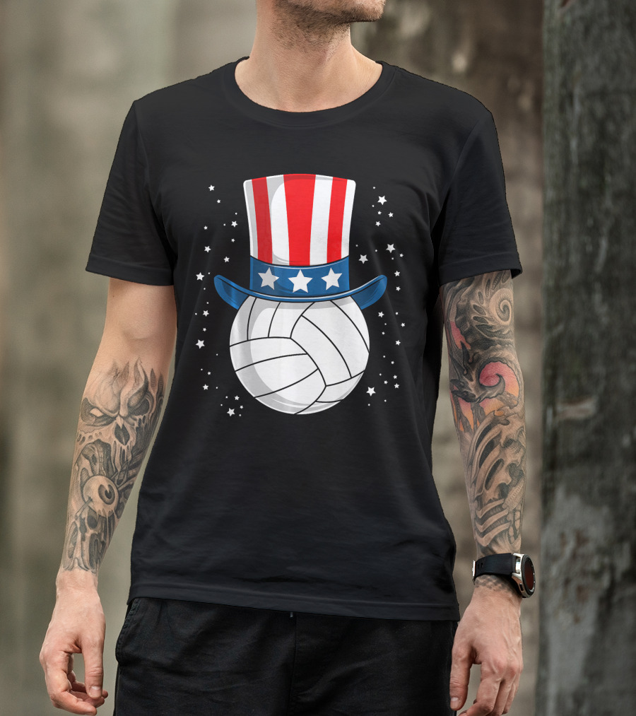 Volleyball Uncle Sam Hat American Flag Stars T-Shirt