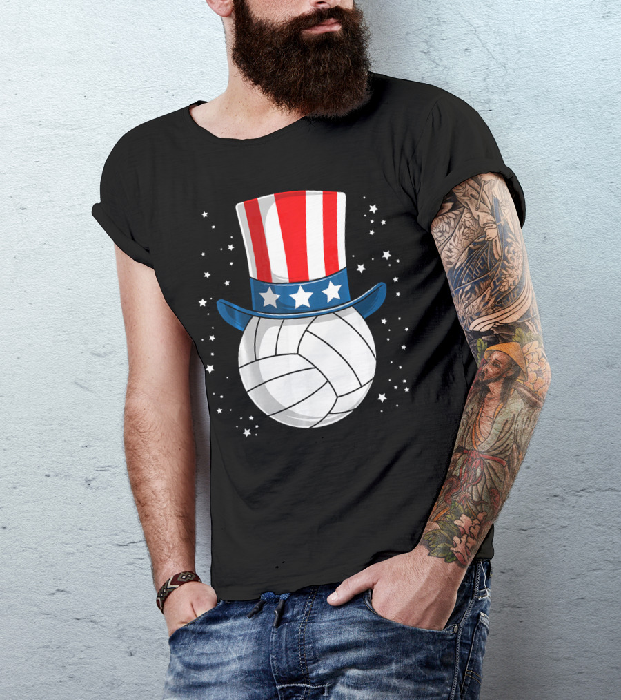Volleyball Uncle Sam Hat American Flag Stars T-Shirt