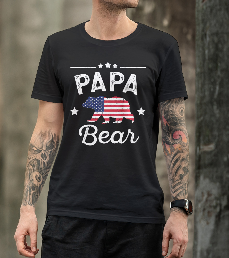 Papa Bear American Flag Stars T-Shirt