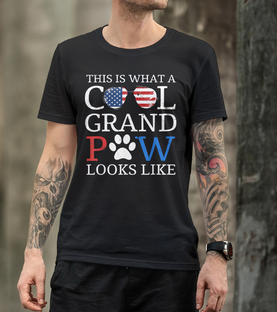 This Is What A Cool Grand Paw Looks Like American Flag Glasses Paw Prints T-Shirt