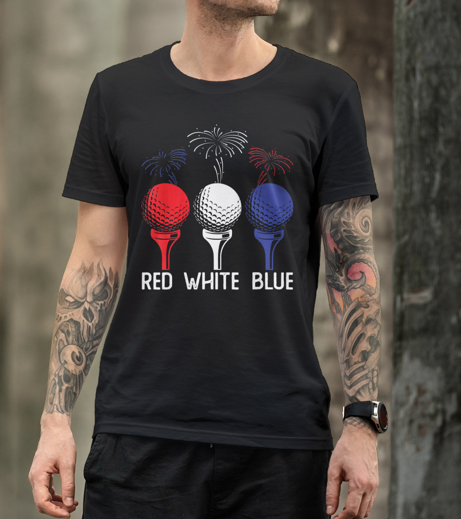 Golf Red White Blue US Flag Patriotic Fireworks T-Shirt