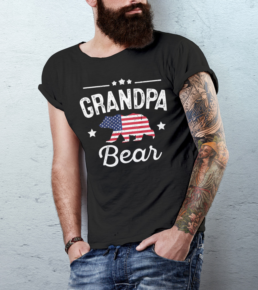 Grandpa Bear American Flag T-Shirt