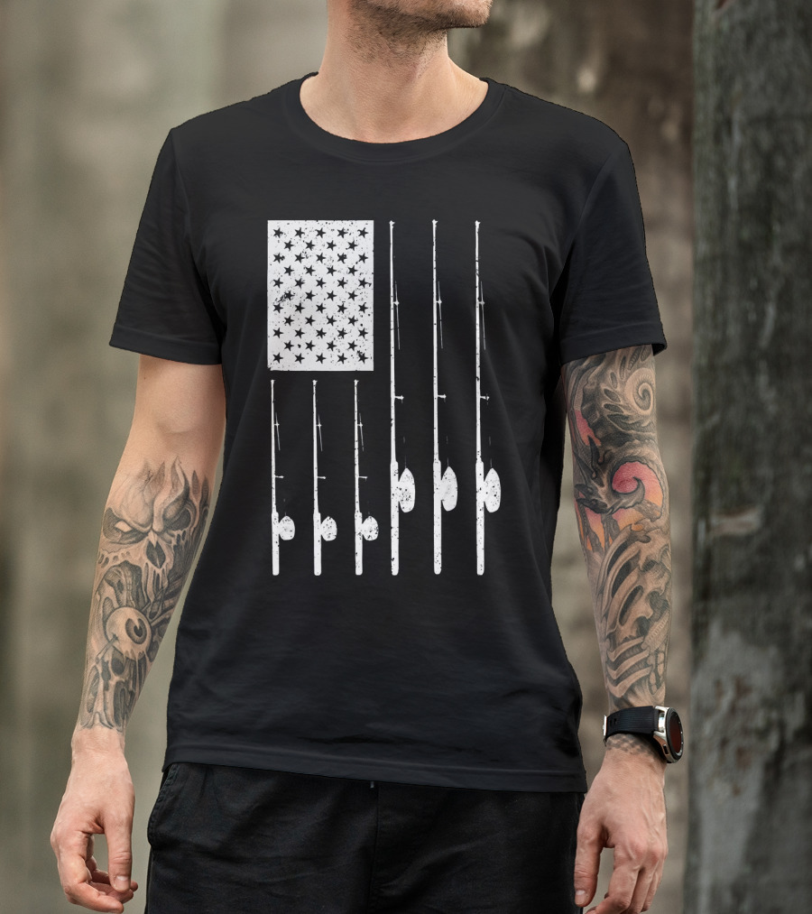 American Flag Fishing Rods USA Patriotic T-Shirt
