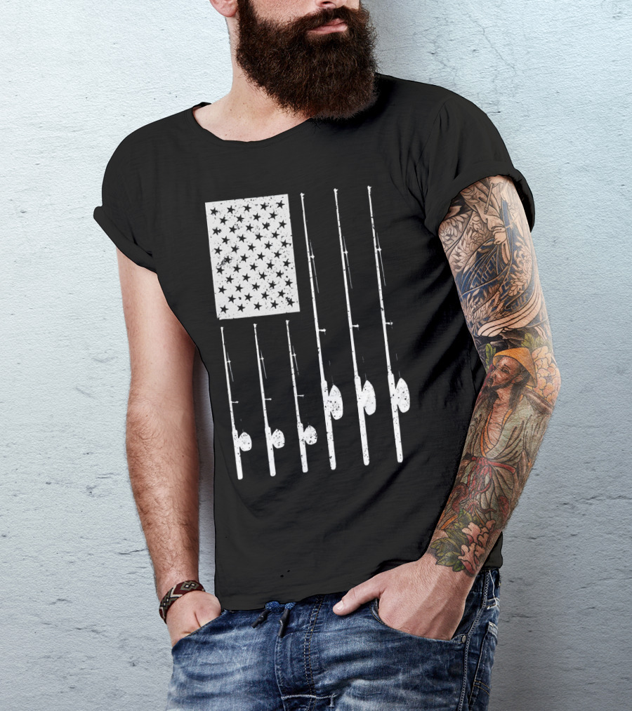 American Flag Fishing Rods USA Patriotic T-Shirt