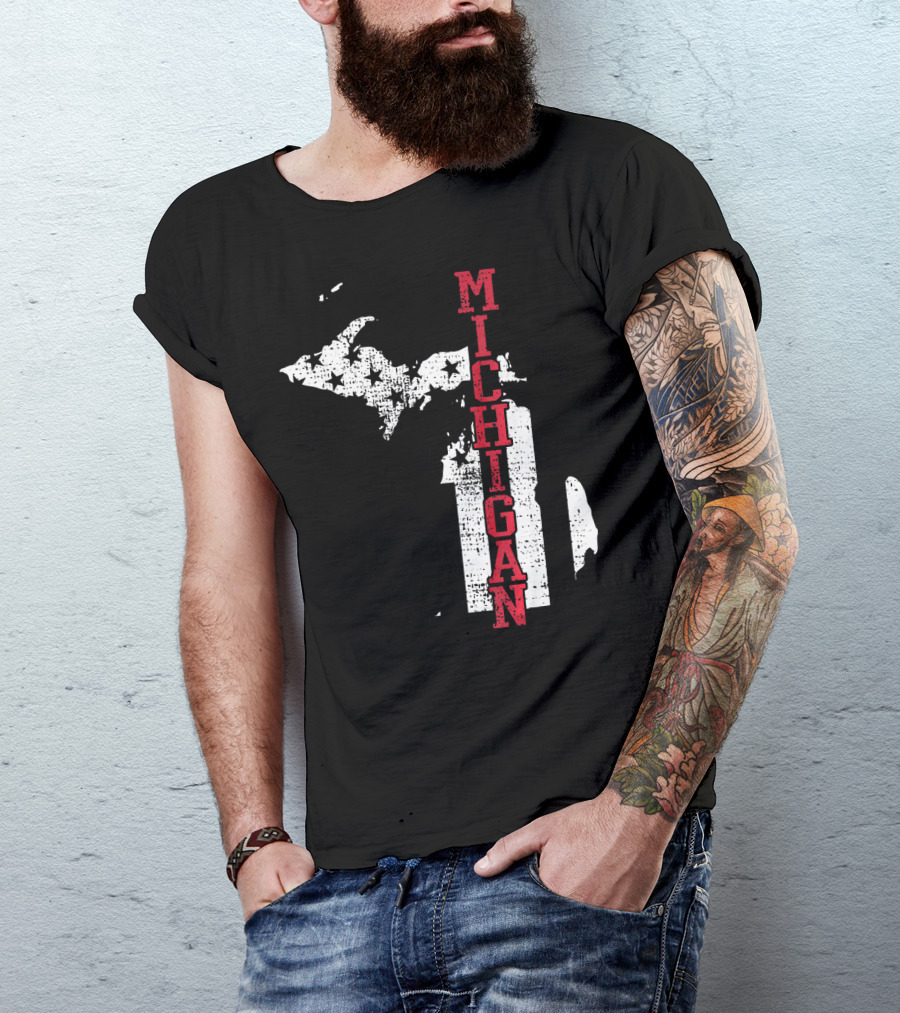 Michigan State Vintage USA Flag Patriotic Map T-Shirt