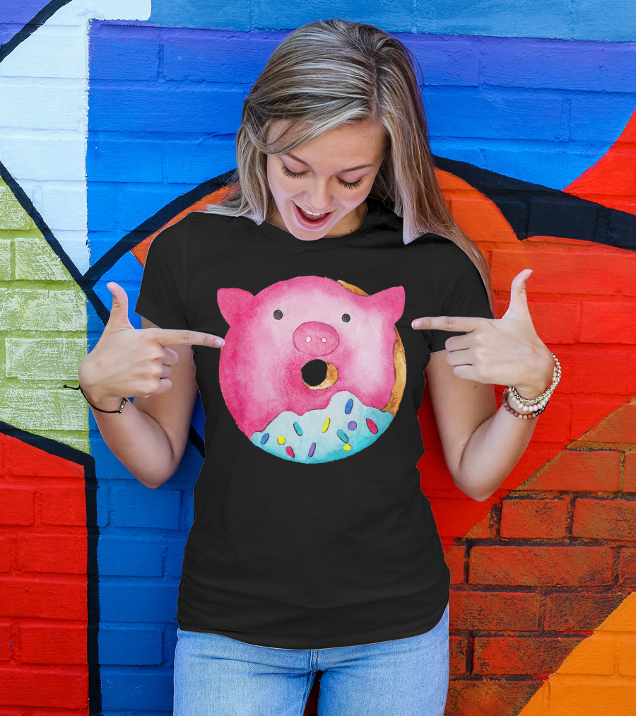 Donut Pig Watercolor Pink Frosting Sprinkles T-Shirt