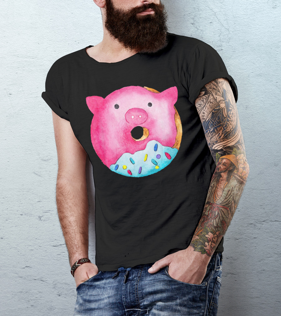 Donut Pig Watercolor Pink Frosting Sprinkles T-Shirt