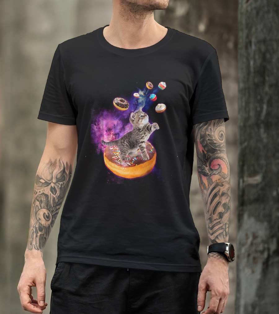 Abyssinian Cat Floating In Space With Donuts Kit T-Shirt