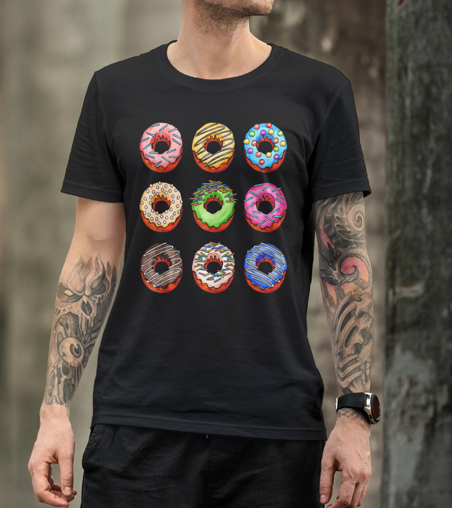 Funny Tasty Big Pack Donuts Bakery Multicolor Desserts T-Shirt