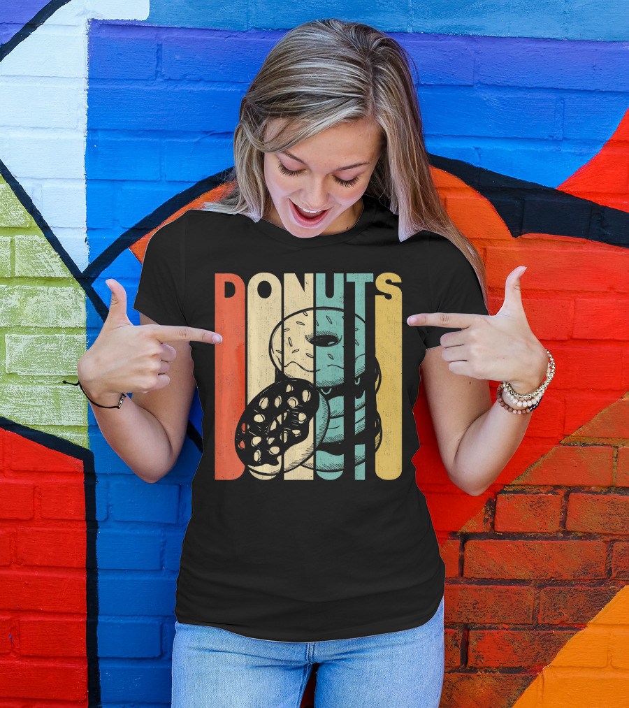 Vintage Retro Donuts Striped T-Shirt