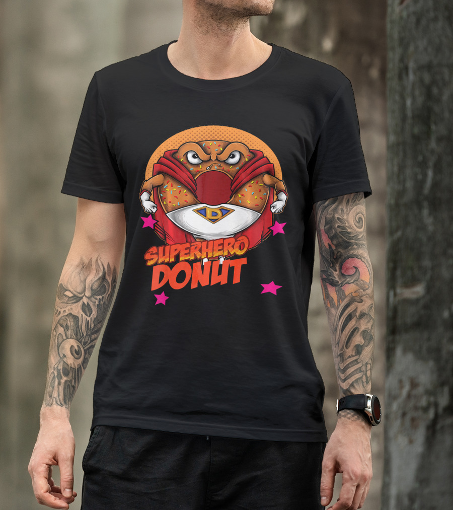 Superhero Donut I Love Donuts SuperDonut Comic Style Fun T-Shirt